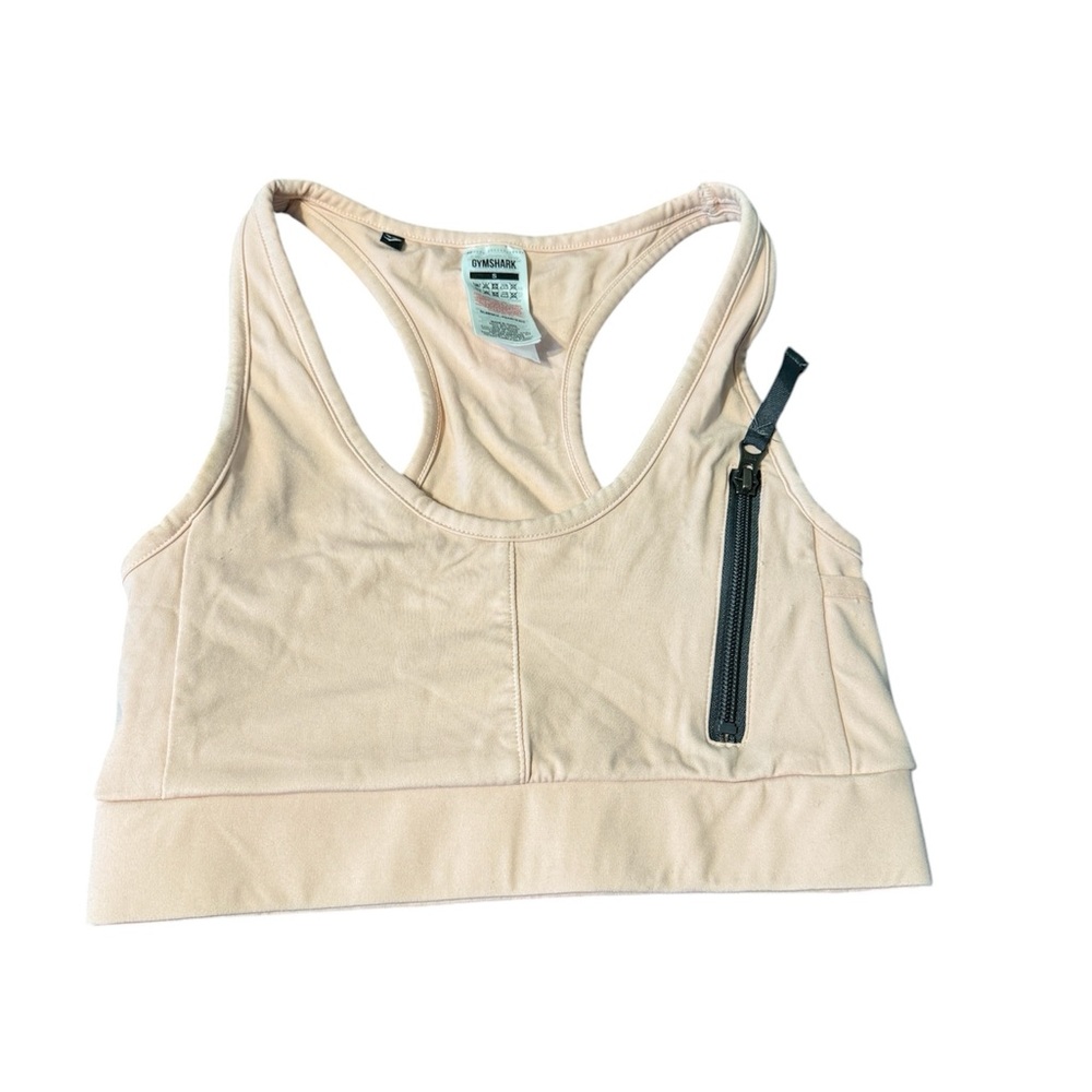 Gymshark Small Light Pink Sport Bra Front Zip Pocket Detail CP